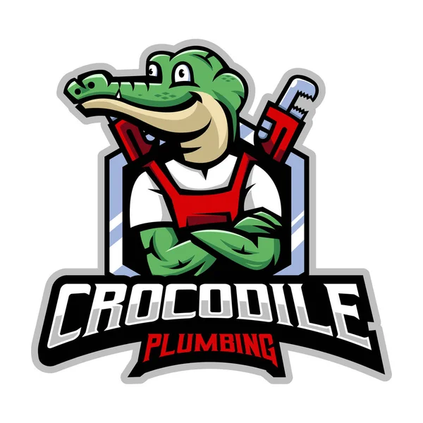 Krokodil Klempner Cartoon Maskottchen Logo Design Illustration Vektor — Stockvektor
