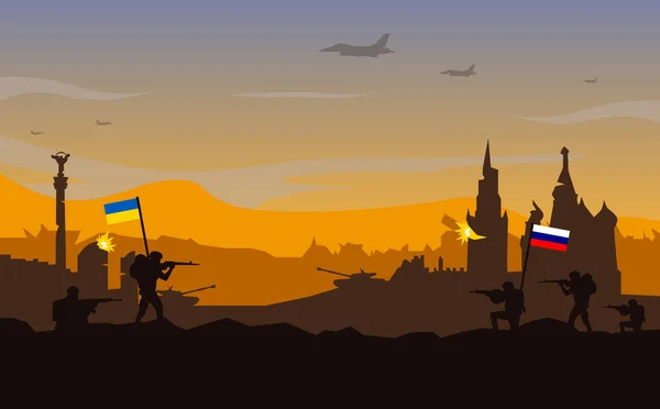Illustration Guerre Russie Ukraine Conflit — Image vectorielle