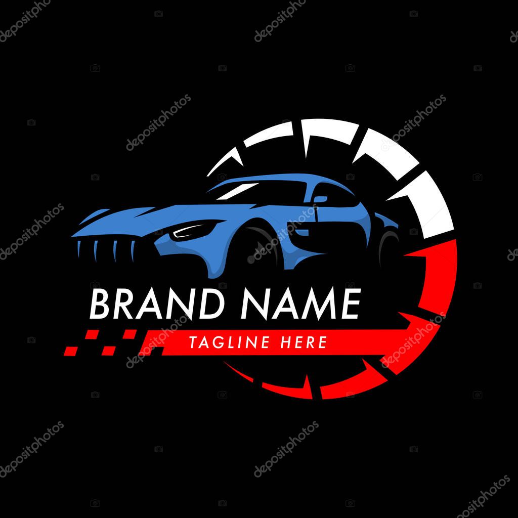 Blue Car With Speed Logo Abstract Lines Vector