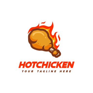 rustic fire chicken leg logo, flame hot symbol icon illustration for fast food restaurant