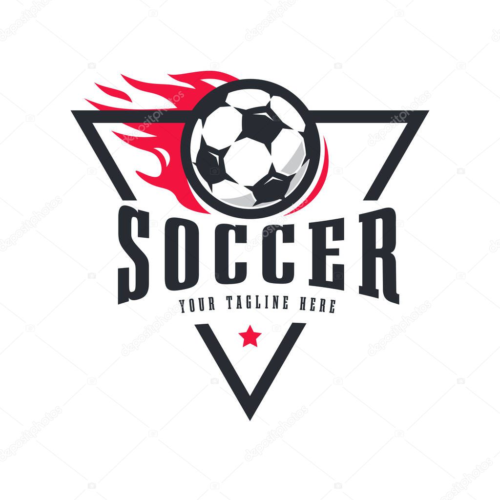 Soccer ball on fire football logo in modern style for sports team or football championship