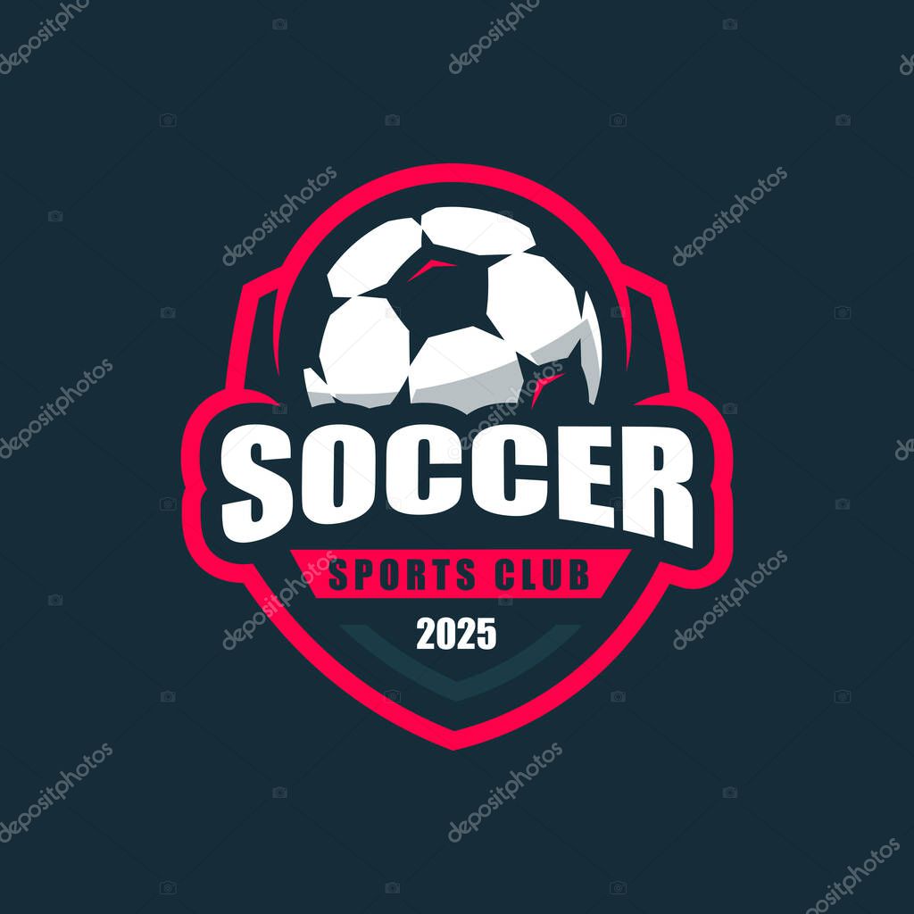 Football logo with ball in shield , soccer, elegant soccer logo. Elegant Modern Soccer Football Badge logo designs, Soccer Emblem logo template vector illustration