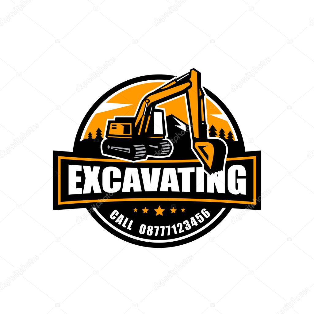 Excavator or Earth Mover rental company logo template vector isolated white background
