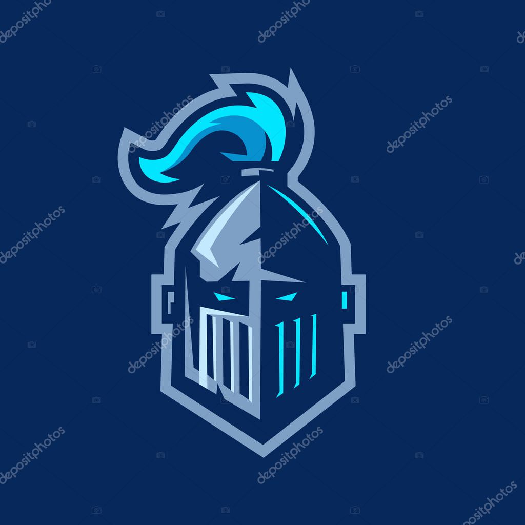 Head Knight esport game logo design illustration vector. Warrior in dark and blue