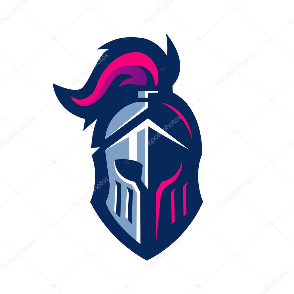 Head Spartan Warrior symbol Logo Design. Spartan Helmet Logo Inspiration. Spartan Greek Gladiator Armor Flat Vector Icon.