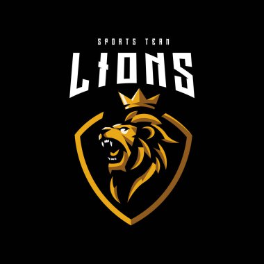 Aslan Kral Kükreyen Maskot Logosu Spor Esportu veya Oyun için İllüstrasyon Vektörü