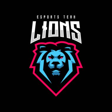 Aslan esport oyun logosu tasarım illüstrasyon vektörü