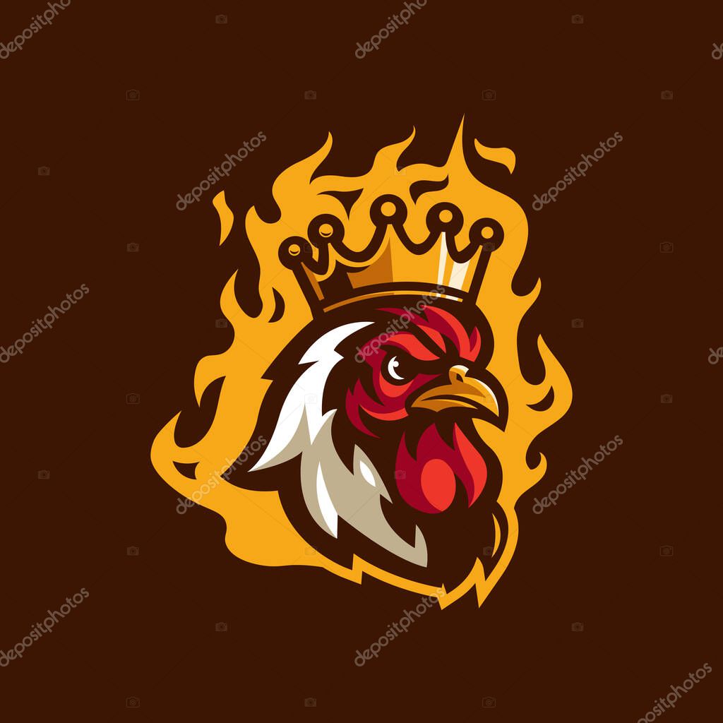 Rooster Chicken King on Fire Mascot Logo Design Illustration Vector