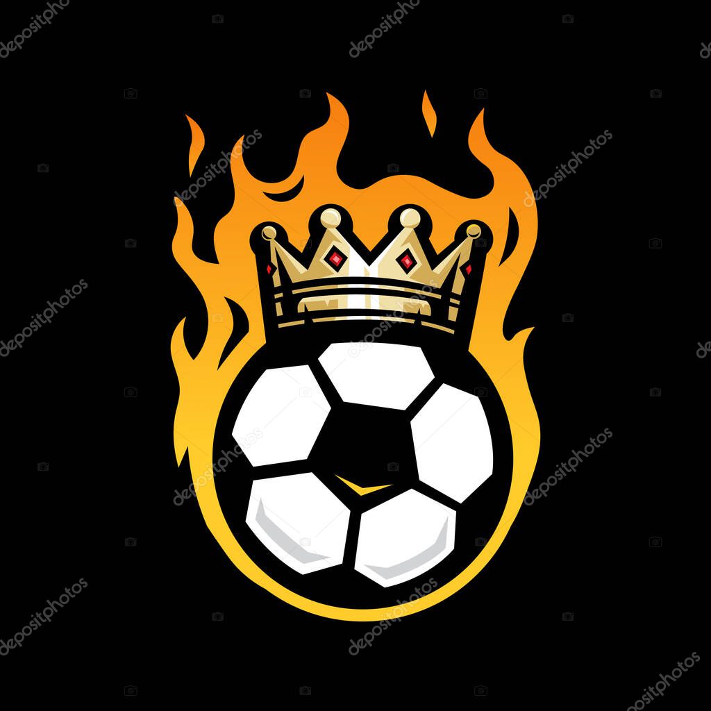 Soccer Ball with crown on fire mascot logo design illustration vector