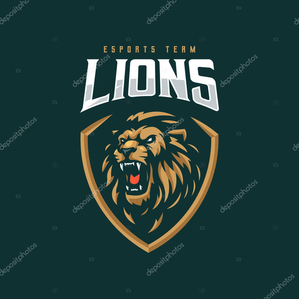 Angry lion roar mascot logo for sport esport gaming team