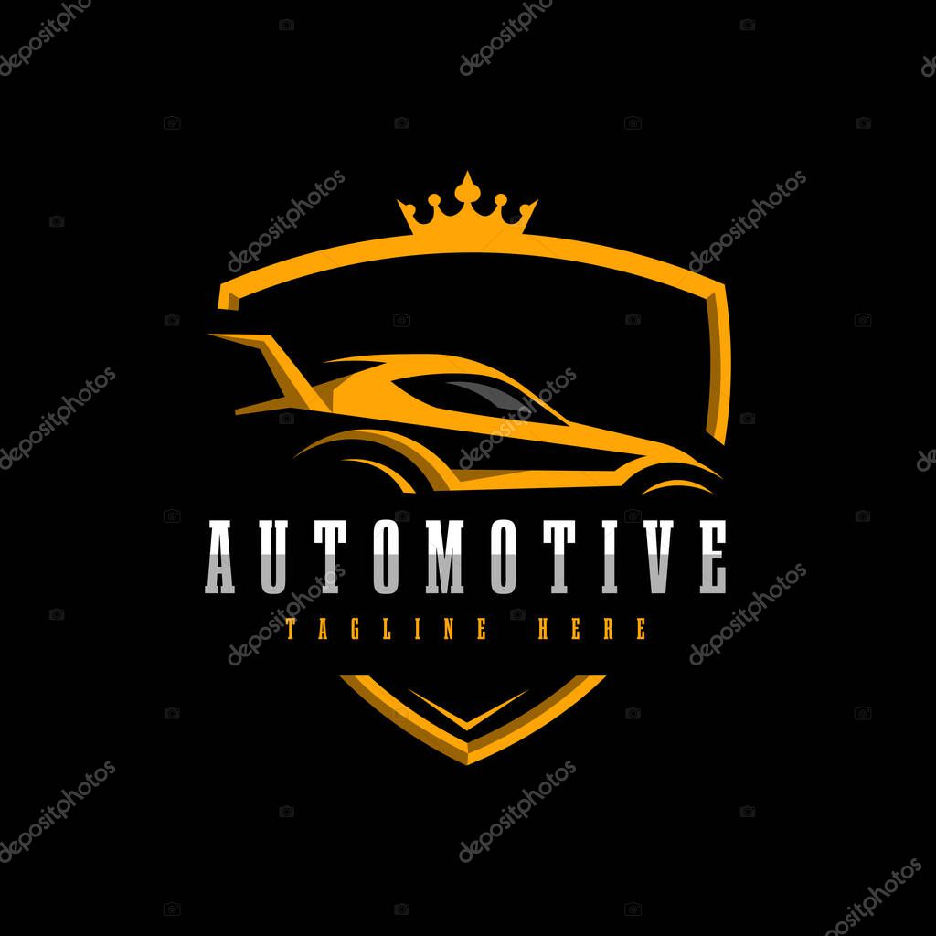 Car logo with shielda and crown. King Automotive Brand