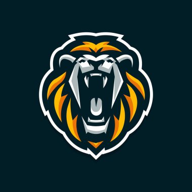 Spor esportu veya oyun takımı için aslan kükreyen maskot logosu