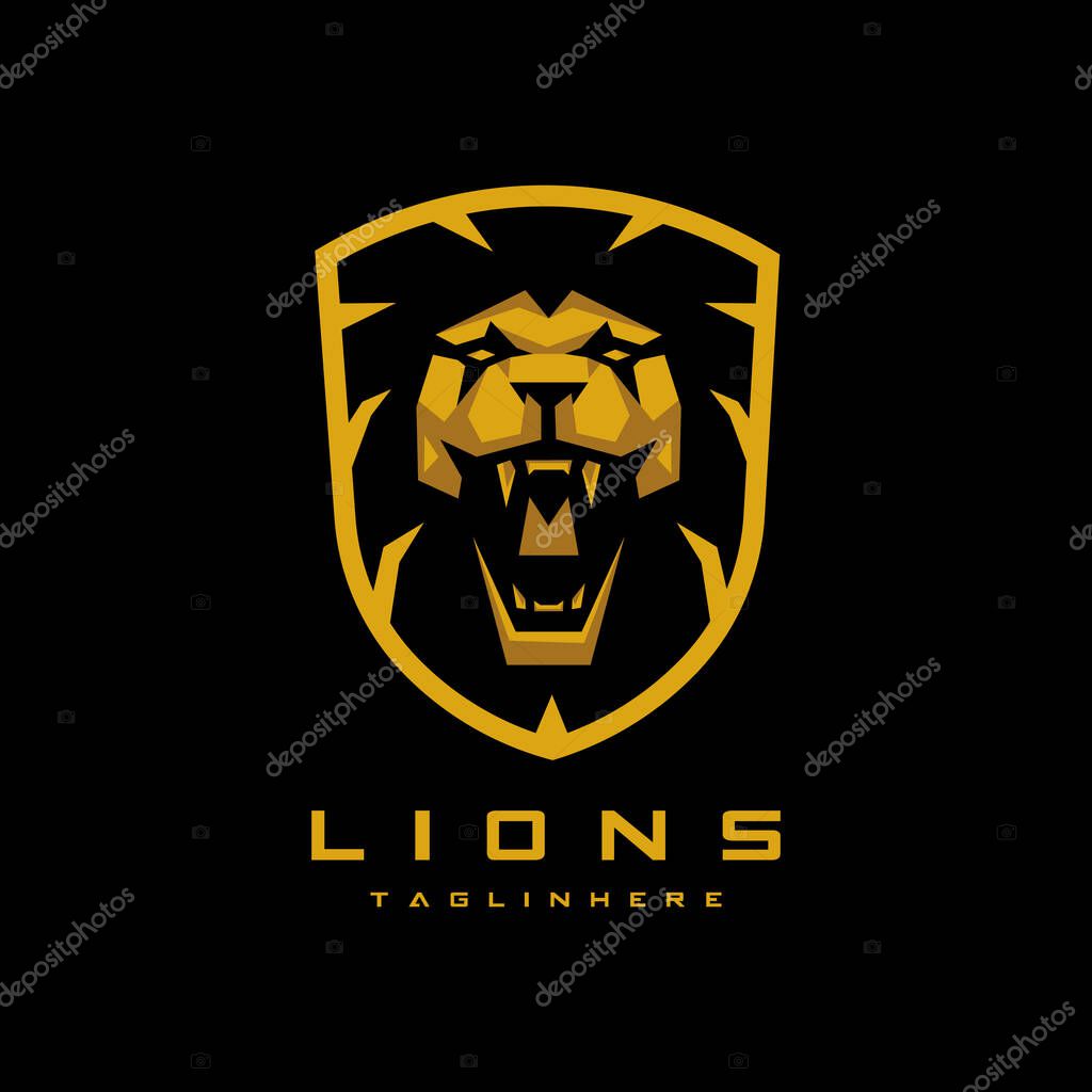 Gold roaring lion logo for team sports, esport, business and more