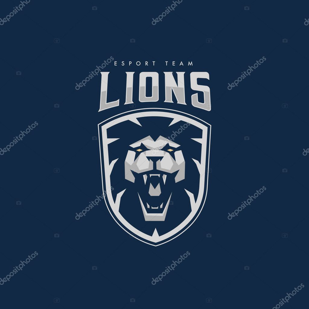 Lion in shield mascot logo for  sports esport gaming team