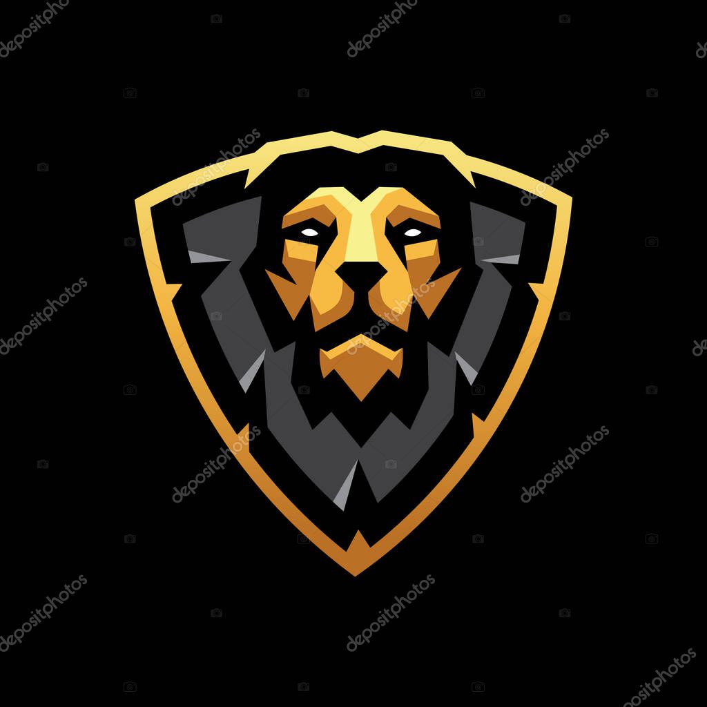 Lion in shield logo	design for sports esport or gaming tea