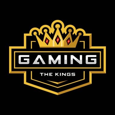 Kral Oyun Logosu Kralları kalkanında kırmızı mücevherlerle taç takıyor.