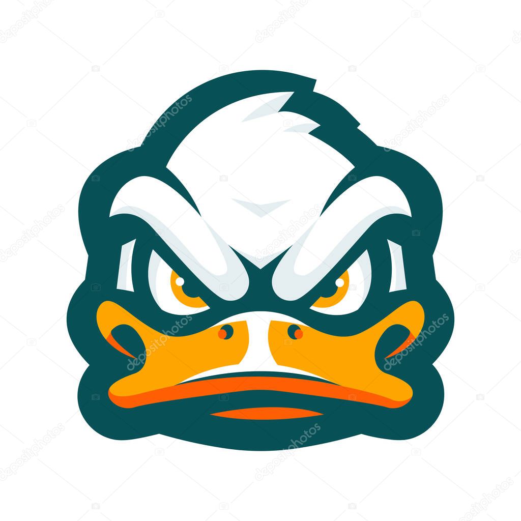 Angry Duck Head Mascot Logo isolated White Background