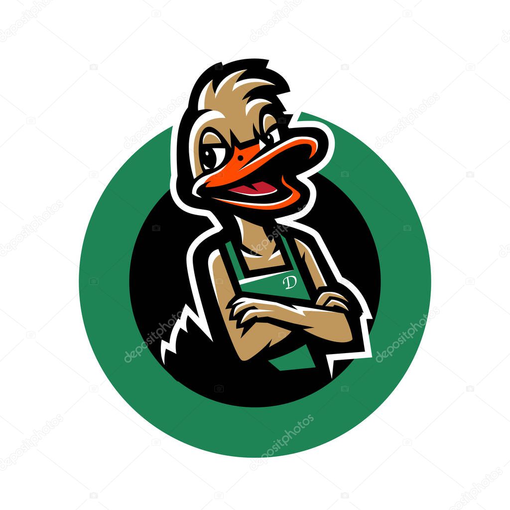 Happy duck logo mascot design in a circle for food business