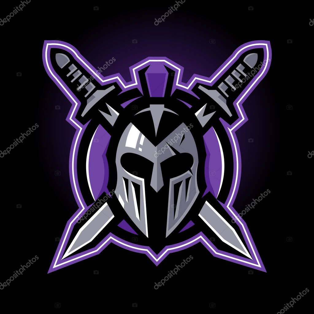 Spartan warrior with two swords in a circle mascot logo for a sports team and gaming