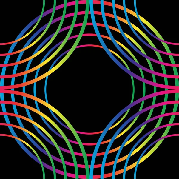 Rainbow Line Circle Frame Halftone Black Background Vector Illustration — Stock Vector