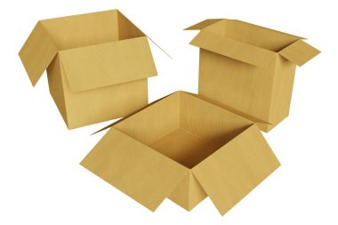 Beyaz arka planda bir karton kutu. 3d oluşturma.