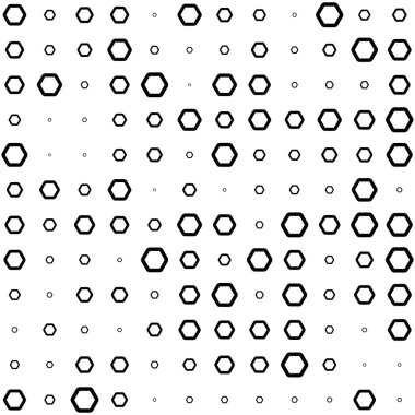 Altıgenler, yarım ton gelişigüzel arkaplan. Vektör illüstrasyonu.