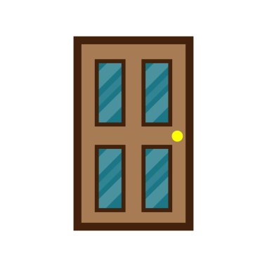 Tahta kapı önü. Vektör illüstrasyonu.