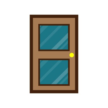 Tahta kapı önü. Vektör illüstrasyonu.