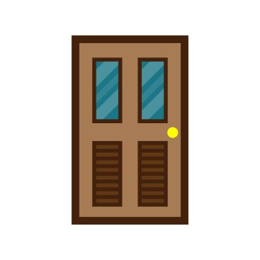 Tahta kapı önü. Vektör illüstrasyonu.