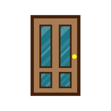 Tahta kapı önü. Vektör illüstrasyonu.