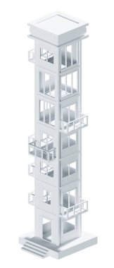 Beyaz bina izometrik. 3d oluşturma.