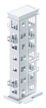 Beyaz bina izometrik. 3d oluşturma.