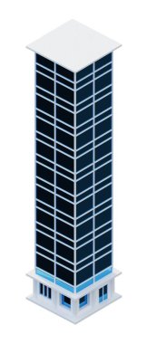 Mavi cam bina, izometrik. 3d oluşturma.