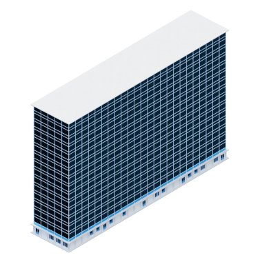 Mavi cam bina, izometrik. 3d oluşturma.