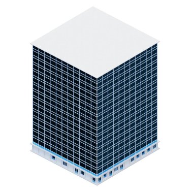 Mavi cam bina, izometrik. 3d oluşturma.