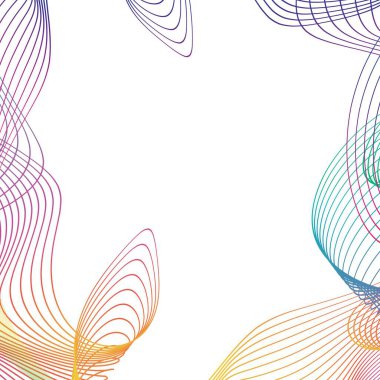 Beyaz arka planda gökkuşağı dalga çizgileri çerçevesi. Vektör illüstrasyonu.