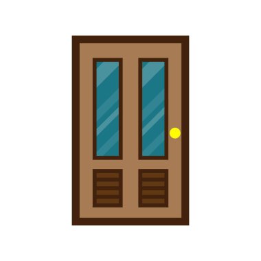 Tahta kapı önü. Vektör illüstrasyonu.