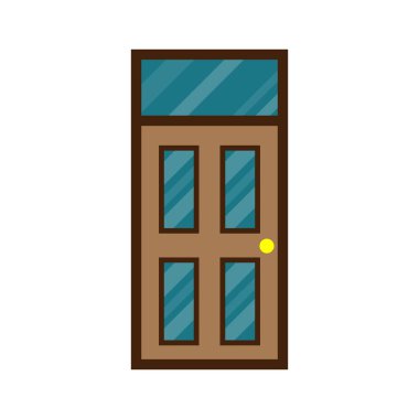 Tahta kapı önü. Vektör illüstrasyonu.