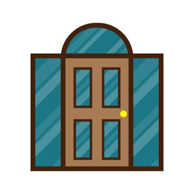 Tahta kapı önü. Vektör illüstrasyonu.