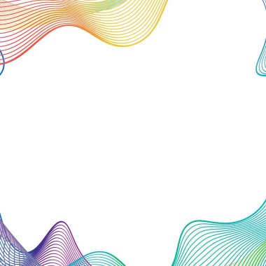 Beyaz arka planda gökkuşağı dalga çizgileri çerçevesi. Vektör illüstrasyonu.