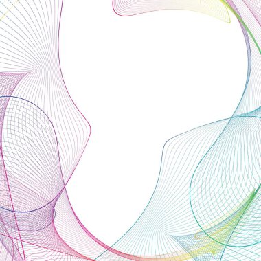 Beyaz arka planda gökkuşağı dalga çizgileri çerçevesi. Vektör illüstrasyonu.