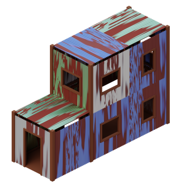 Eski çinko ev izometrik. 3d oluşturma.