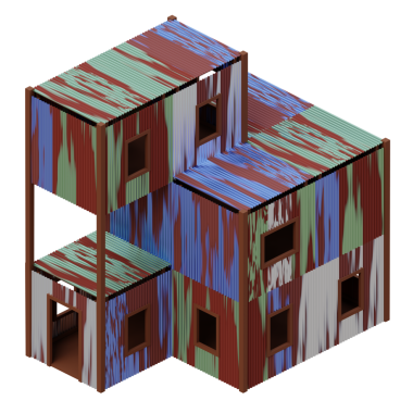 Eski çinko ev izometrik. 3d oluşturma.