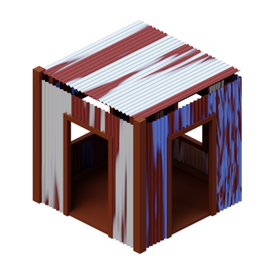 Eski çinko ev izometrik. 3d oluşturma.