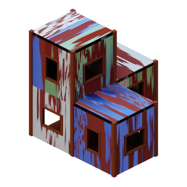 Eski çinko ev izometrik. 3d oluşturma.