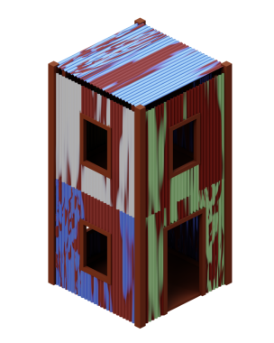 Eski çinko ev izometrik. 3d oluşturma.