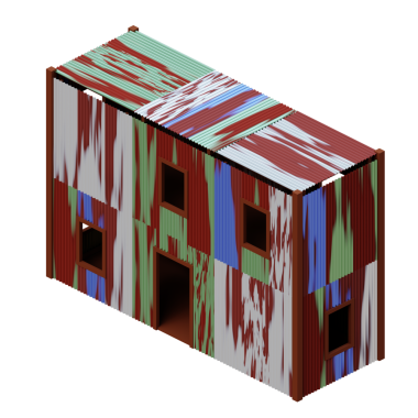 Eski çinko ev izometrik. 3d oluşturma.