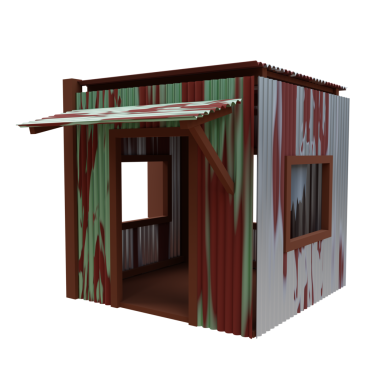 Eski çinko ev perspektifi. 3d oluşturma.