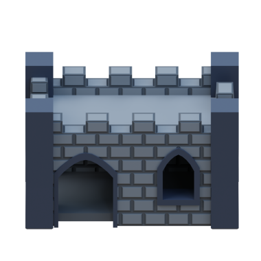 Gri tuğlalı ortaçağ binası, izometrik ön stil kale. 3d oluşturma.