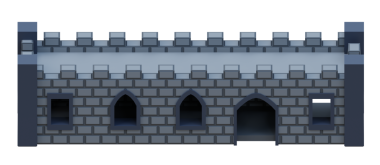 Gri tuğlalı ortaçağ binası, izometrik ön stil kale. 3d oluşturma.